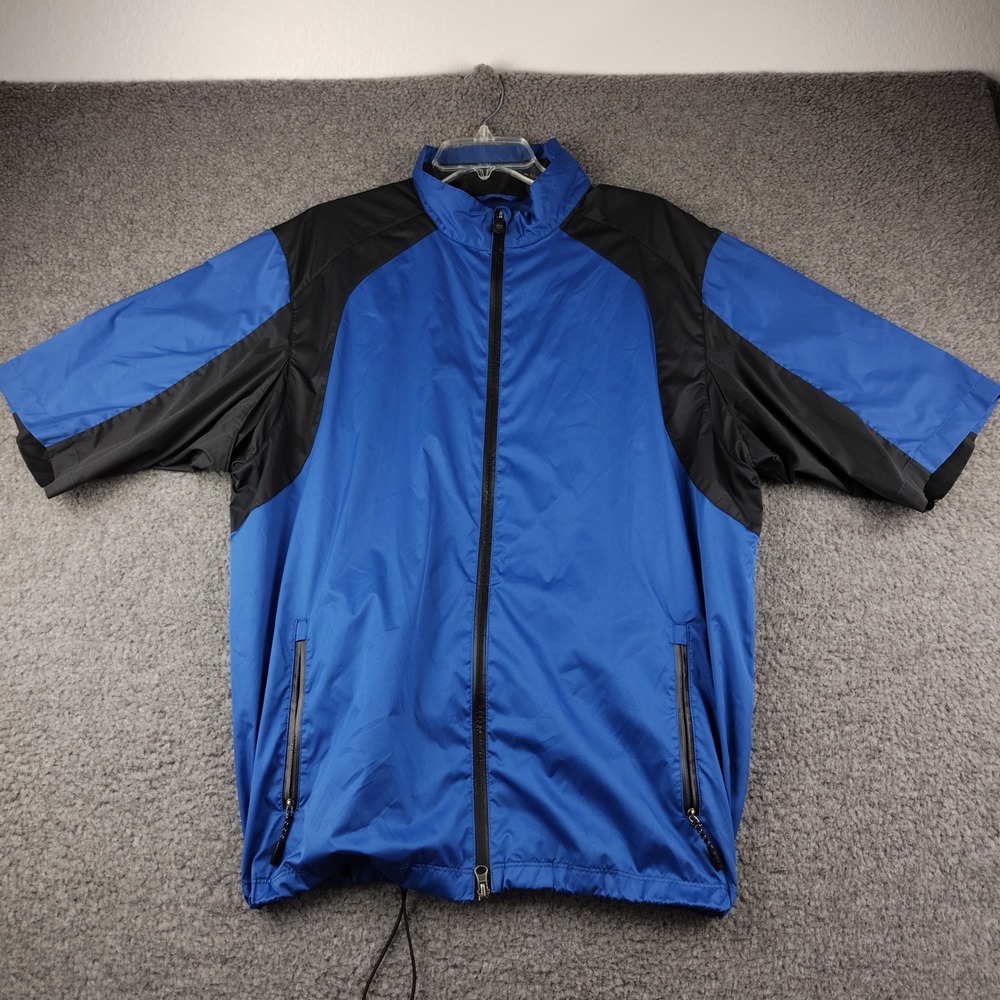Greg Norman Jacket Mens Large Short Sleeve Windbreaker Blue Black EUC